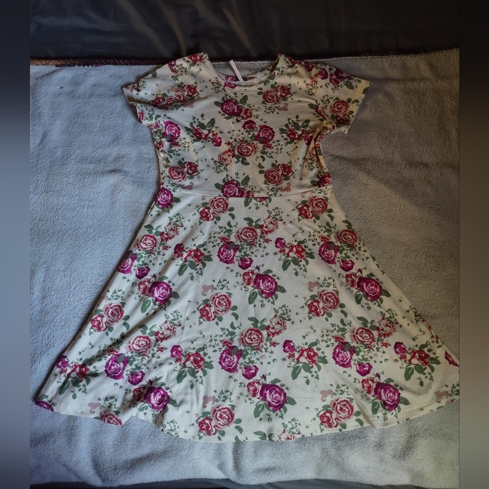 Poof Girls! Cream Colored Floral Print Dress/Size Large (Girls)